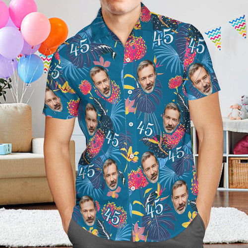 Custom Face Hawaiian Shirt Father's Day Birthday Present Number and Face Hawaiian Shirt for Dad - MyFaceSocksAu