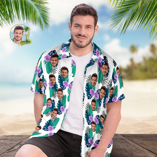 Custom Hawaiian Shirt for Men Personalised Short Sleeves Shirt with Picture Face Photo Printed Hawaii Shirt Green Flower - MyFaceSocksAu
