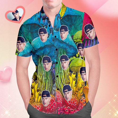 Custom Face Hawaiian Shirt All Over Print Men's Shirt Hippie Mushroom