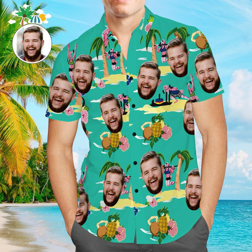 Custom Face Hawaiian Shirt All Over Print Men's Shirt Flamingos Lifting