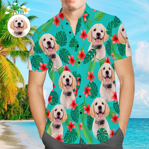 Custom Face Men Hawaiian Shirts Personalised Dog Face on a Hawaiian Shirt for Pet Lover - Green - MyFaceSocksAu