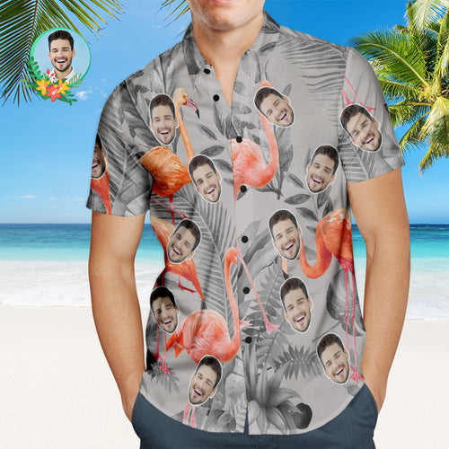 Custom Face Hawaiian Shirt Flamingo Party Personalized Shirt with Your Photo - MyFaceSocksAu