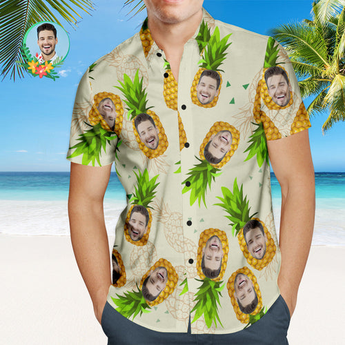 Custom Face Hawaiian Shirt Funny Pineapple Personalized Shirt with Your Photo - MyFaceSocksAu
