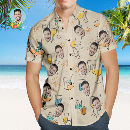 Custom Face Hawaiian Shirt Cocktail Party Personalized Shirt with Your Photo - MyFaceSocksAu