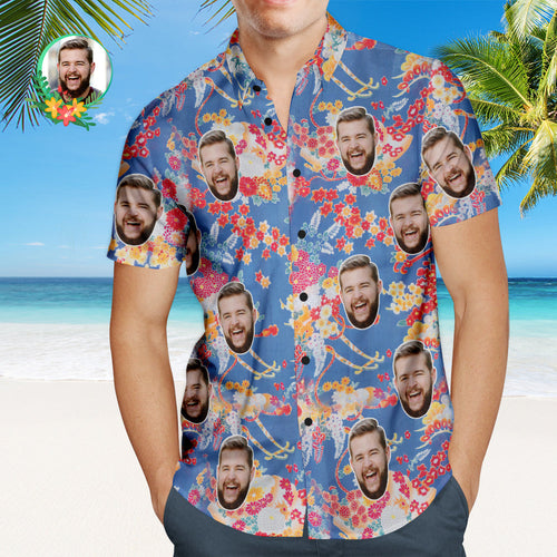 Custom Face Hawaiian Shirt Flower Clusters Personalized Shirt with Your Photo - MyFaceSocksAu