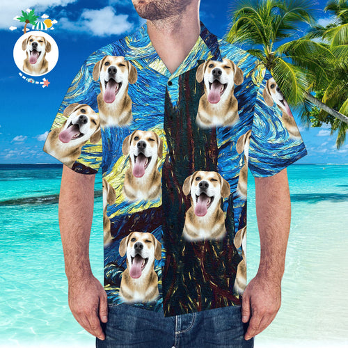 Custom Hawaiian Shirt with Girlfriend Face Starry Night Pattern Shirt - MyFaceSocksAu