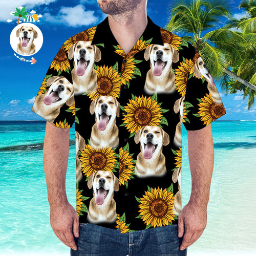 Custom Hawaiian Shirt with Husband Face Sunflower & Leaves Shirt for Beach Party - MyFaceSocksAu