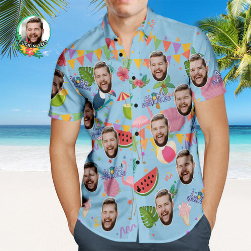Custom Aloha Birthday Party Hawaiian Shirt Personalized Shirt with Your Face and Birthday Date - MyFaceSocksAu