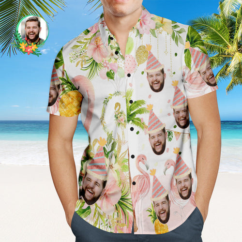 Custom Flamingo Birthday Party Hawaiian Shirt Personalized Face Shirt - MyFaceSocksAu