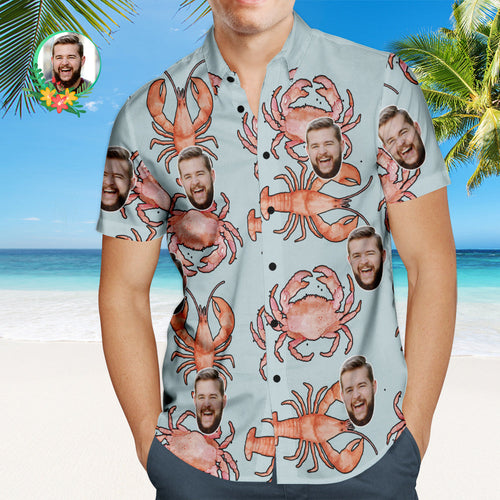 Custom Face Hawaiian Shirt Lobster and Edible Crab Personalized Face Shirt - MyFaceSocksAu