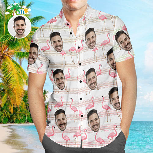 Custom Face Hawaiian Shirt Flamingo Paradise Personalized Aloha Beach Shirt For Men - MyFaceSocksAu