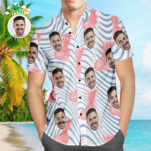 Custom Face Hawaiian Shirt Pure Pineapple Personalized Aloha Beach Shirt For Men - MyFaceSocksAu