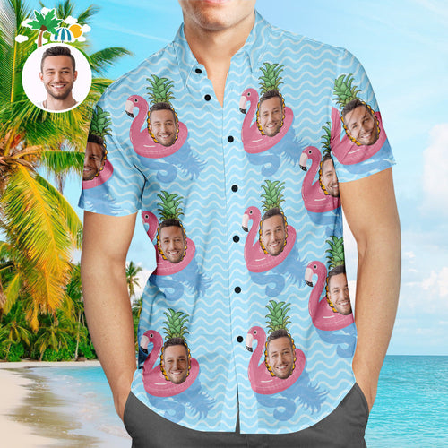 Custom Face Hawaiian Shirt Cool Flamingo Personalized Aloha Beach Shirt For Men - MyFaceSocksAu