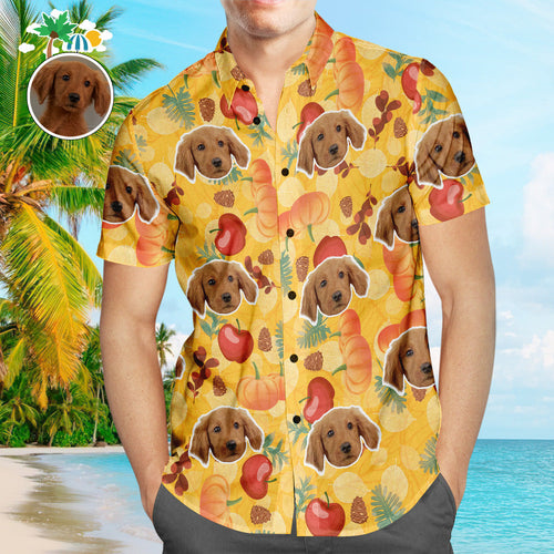 Custom Face Hawaiian Shirt Pumpkin Apple Men's Popular All Over Print Hawaiian Beach Shirt Holiday Gift - MyFaceSocksAu
