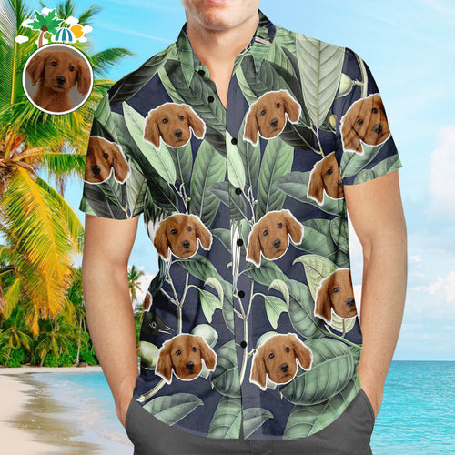 Custom Face Hawaiian Shirt Tropical Green Leaves Men's Popular All Over Print Hawaiian Beach Shirt Holiday Gift - MyFaceSocksAu