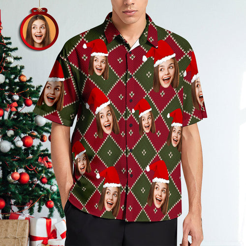 Custom Face Grid Christmas Men's Hawaiian Shirt - MyFaceSocks