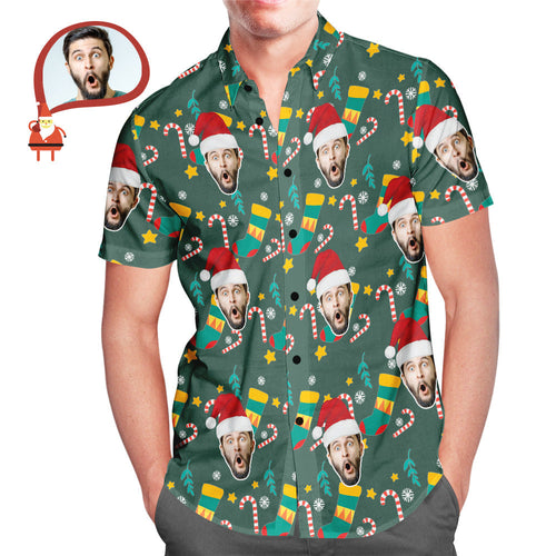 Men's Custom Face Wear Santa Hat Christmas Hawaiian Aloha Shirts Christmas Gift - MyFaceSocksAu