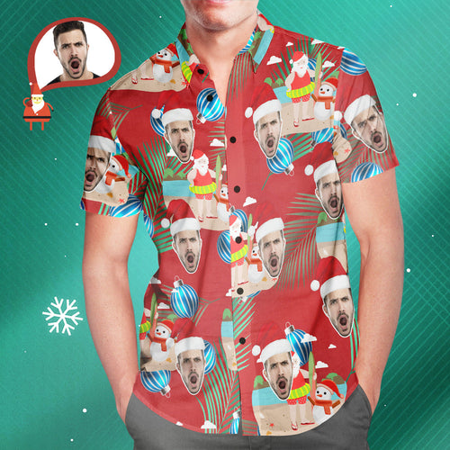 Custom Face Merry Christmas Santa Claus Men's All Over Print Hawaiian Shirt Christmas Gift - MyFaceSocksAu