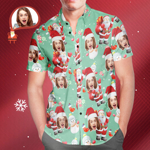 Custom Face Christmas Snowman Men's All Over Print Hawaiian Shirt Christmas Gift - MyFaceSocksAu