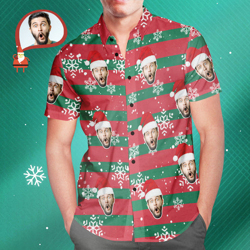 Custom Face Santa Red and Green Christmas Hawaiian Aloha Shirts Gift for Him - MyFaceSocksAu