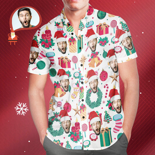 Funny Custom Face Christmas Pattern Hawaiian Shirt Gift for Him - MyFaceSocksAu