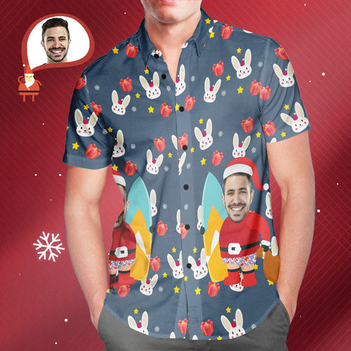 Custom Santa's Face All Over Print Christmas Hawaiian Shirt Christmas Gift for Him - MyFaceSocksAu