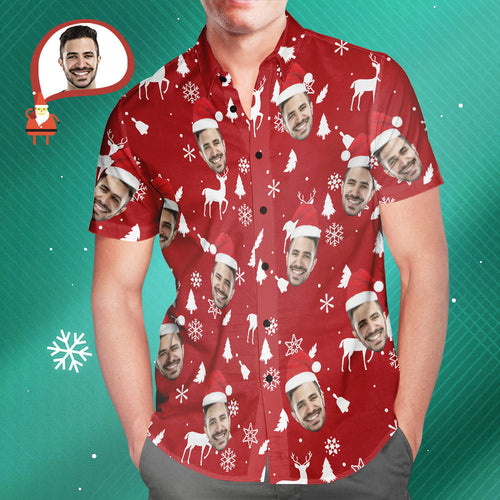 Custom Face Christmas Red Hawaiian Shirts Personalised Photo Shirts Gift For Men - MyFaceSocksAu