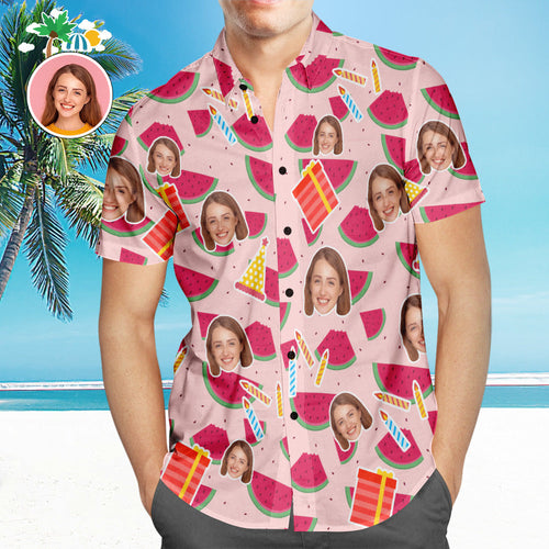 Custom Face Hawaiian Shirt All Over Print Melons Mens Festival Shirt Gift for Him - MyFaceSocksAu