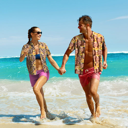 Custom Photo Hawaiian Shirt Couple Wears Personalised Face Hawaiian Shirt Birthday Gift - MyFaceSocksAu