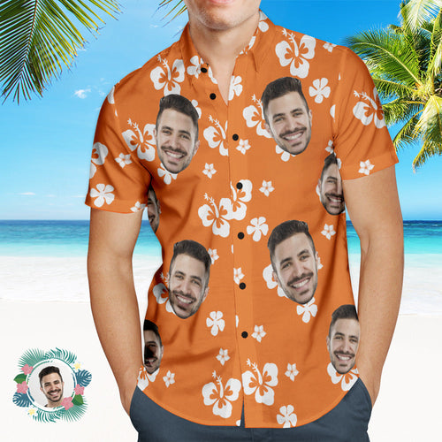 Custom Photo Hawaiian Shirt Beach Vacation Men's Popular All Over Print Hawaiian Beach Shirt Holiday Gift Hibiscus - MyFaceSocksAu