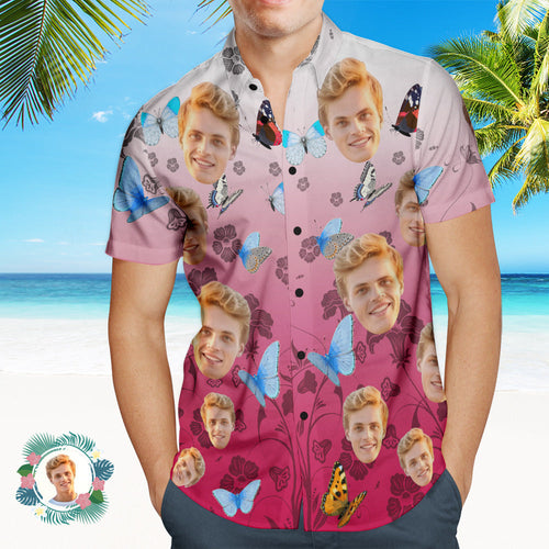 Custom Photo Hawaiian Shirt Beach Vacation Men's Popular All Over Print Hawaiian Beach Shirt Holiday Gift Butterfly - MyFaceSocksAu