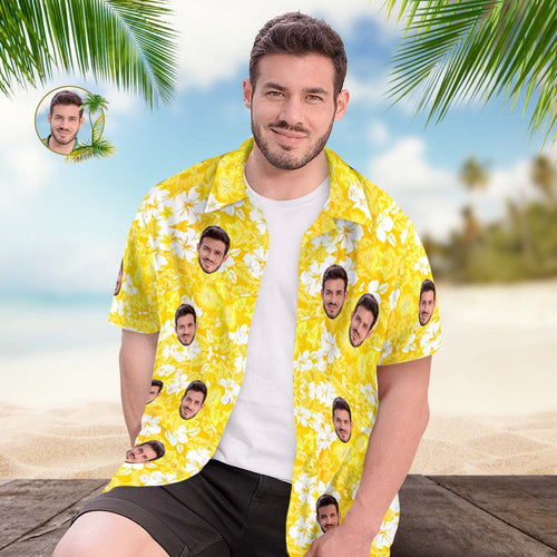 Custom Face Hawaiian Shirt Men's All Over Print Aloha Shirt Gift - Yellow - MyFaceSocksAu
