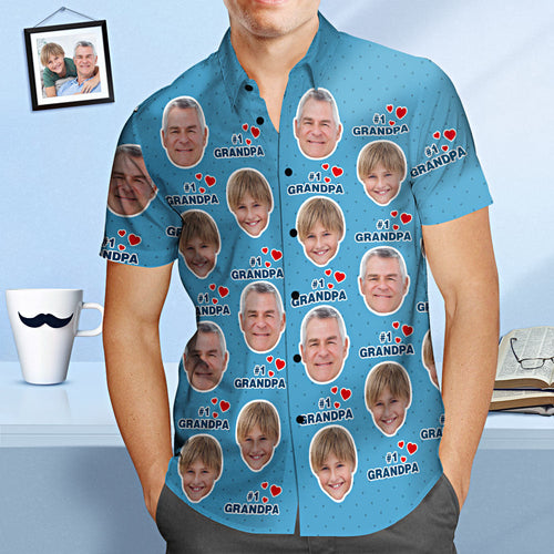 Custom Face Hawaiian Shirt #1 Grandpa Personalized Father's Day Shirt Gift for Dad