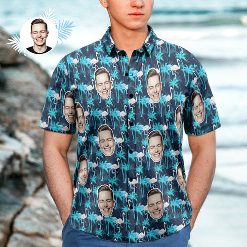 Personalized Face Hawaiian Shirt Photo Gifts for Men Flamingo Shirt