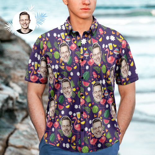 Custom Face Hawaiian Shirt Gifts for Men Summer Flamingo Watermelon Shirt