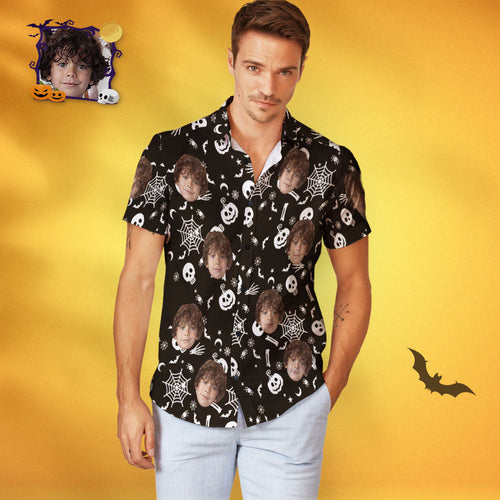 Men's Custom Face Funny Halloween Print Personalized Halloween Hawaiian Shirt - MyFaceSocksAu