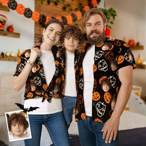 Custom Face Family Matching Hawaiian Outfit Funny Pumpkins Matching Hawaii Shirts - MyFaceSocksAu