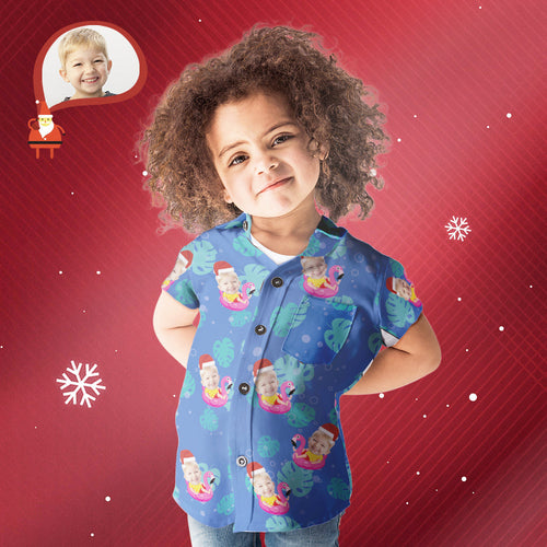 Kid's Custom Face Santa Pool Party Hawaiian Shirt Personalised Christmas Gift - MyFaceSocks