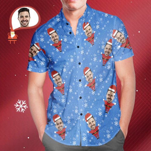 Men's Custom Face Christmas Santa All Over Print Hawaiian Shirt Christmas Gift - MyFaceSocksAu