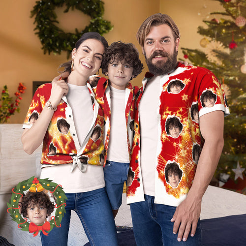 Custom Face Merry Christmas Family Matching Aloha Set Personalised Matching Hawaii Tees - MyFaceSocks