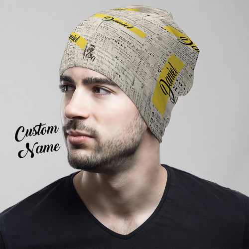 Custom Full Print Pullover Cap with Text Personalized Beanie Hats Gift for Him - MyFaceSocksAu
