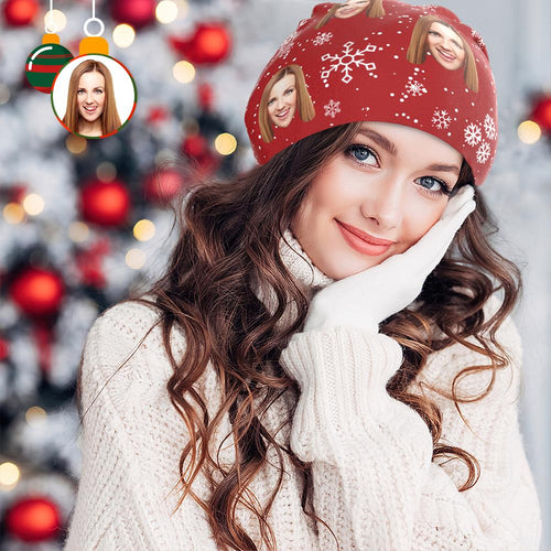 Custom Full Print Pullover Cap Personalized Photo Beanie Hats Christmas Gift for Her - Snowflake - MyFaceSocksAu