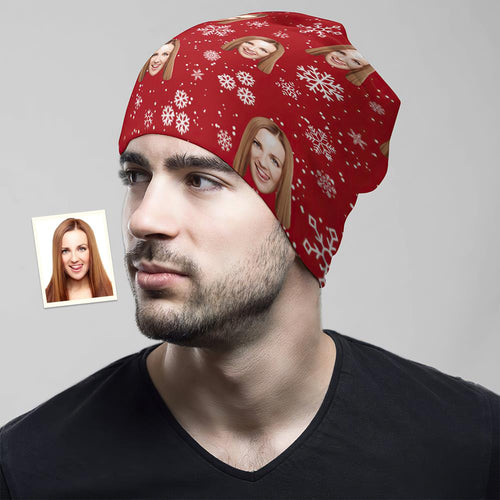 Custom Full Print Pullover Cap Personalized Photo Beanie Hats Christmas Gift for Him - Snowflake - MyFaceSocksAu