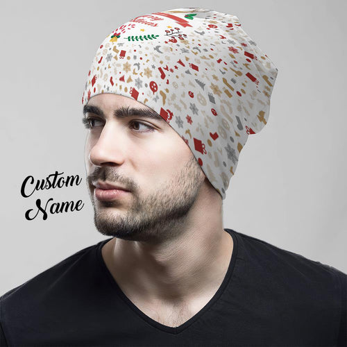 Custom Full Print Pullover Cap with Text Personalized Beanie Hats Christmas Gift for Him - Merry Chrstmas - MyFaceSocksAu