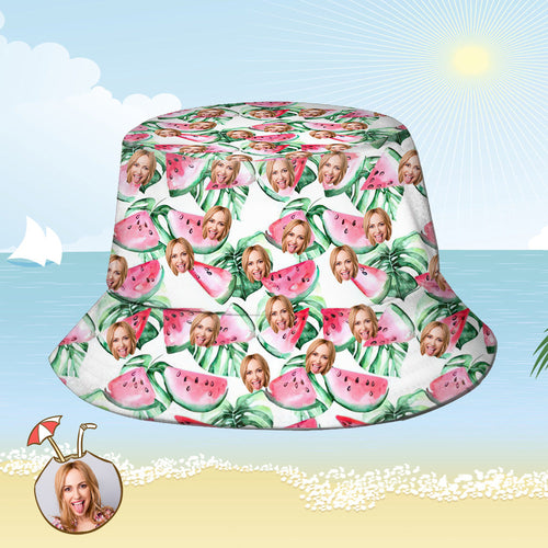 Custom Bucket Hat Personalized Face All Over Print Tropical Flower Print Hawaiian Fisherman Hat - Watermelon