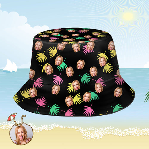 Custom Bucket Hat Personalized Face All Over Print Tropical Flower Print Hawaiian Fisherman Hat - Colorful Leaves