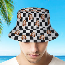 Custom Bucket Hat Unisex Face Bucket Hat Personalized Wide Brim Outdoor Summer Cap Hiking Beach Sports Hats Black White Checkered