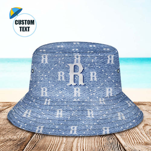 Custom Bucket Hat Unisex Blue Plaid Fisherman Hat Personalised Letter - MyFaceSocksAu