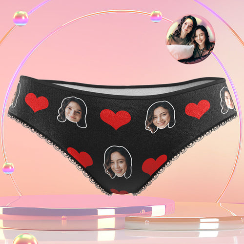 Couple Women's Custom Face Heart Panties Personalized LGBT Gifts - MyFaceSocksAu