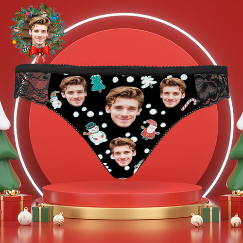Custom Face Lace Panties Personalised Sexy Women Underwear Santa Claus and Snowman Christmas Gifts - MyFaceSocksAu